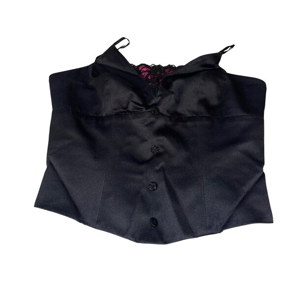 Veronique Young Vintage Womens Bustier Style Top Size M Black Pink Strapless - Picture 4 of 9